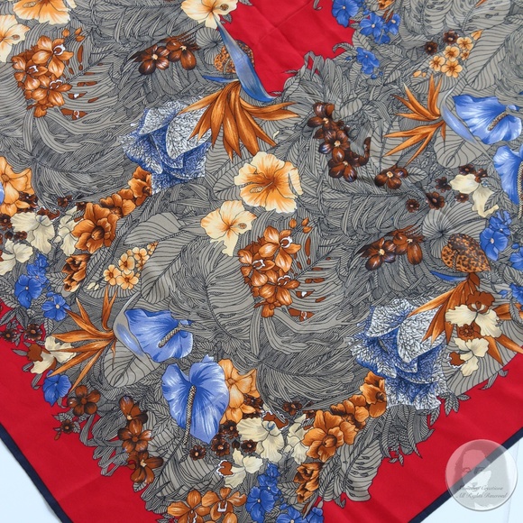 Versace Scarf Shawl Red Silk Bold Abstract Floral Print Large 35in Vintage 1990s - Picture 7 of 14